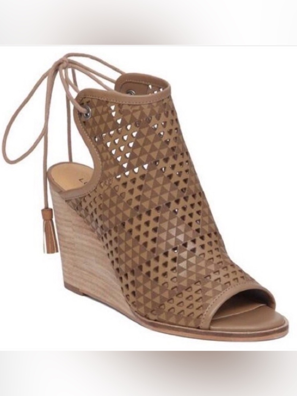 Lucky Brand Riskee Perforated Leather Wedge Sandals size 8.5